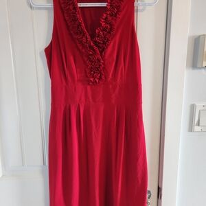 Taylor Red Ruffled V-Neck Sleeveless Dress